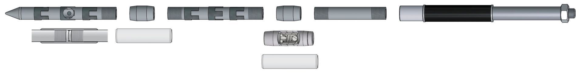 Rammverpresslanze mit abgedeckte, seitlichen Austrittslöchern Rammverpresslanze mit abgedeckte, seitlichen Austrittslöchern